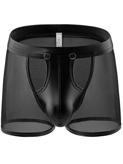 Men's Sexy Mesh Patent Leather Hollow Boxer Briefs