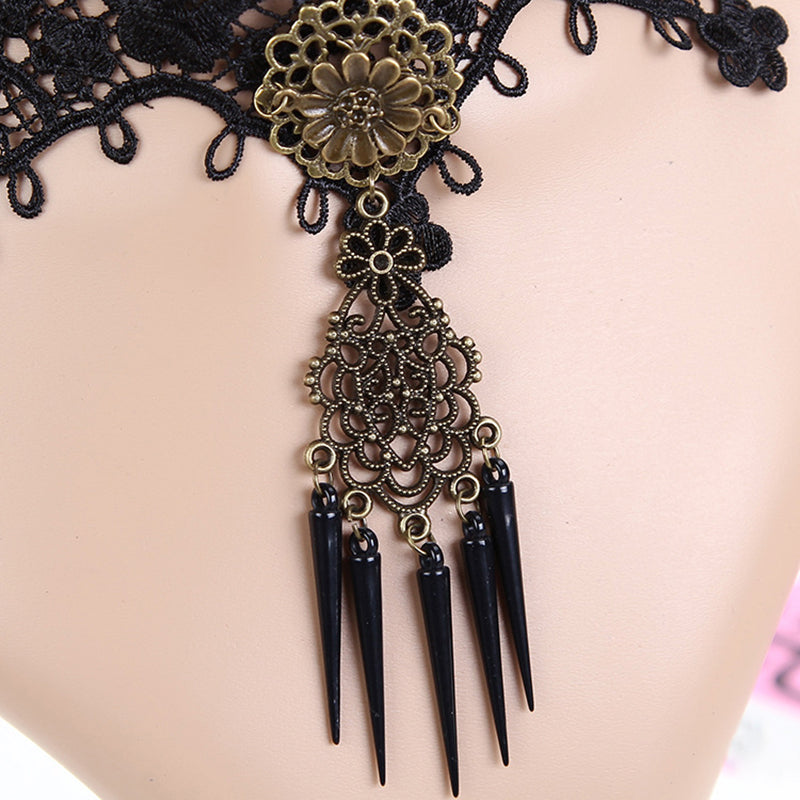 Punk Hollowed Lace Drop Charm Necklace