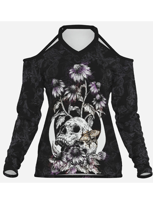 Sexy Women's Gothic Butterfly Skull Print off-Shoulder Brands Long Sleeve Top