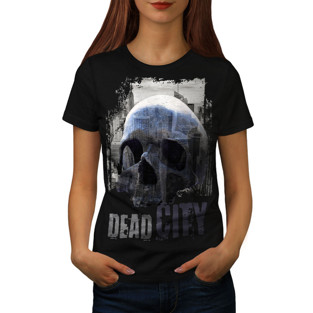 Kurzärmliges T-Shirt mit Totenkopf-Aufdruck „Dead City“ 