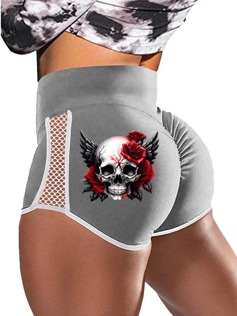 Gothic Style Skull Devil Wings Print Sports Shorts