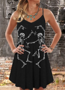 Dancing Skull Printing Slip Dress