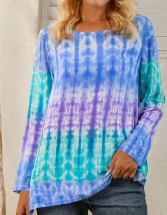 Printed Round Neck Long-sleeved Split Casual T-shirt