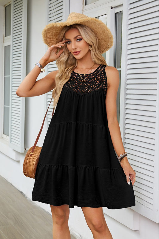 Sexy Cutout Lace Stitching Halter A- line Dress