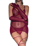 Mesh Sexy Backless See-through Tie Rope Gloves Underwear Three-Piece Set