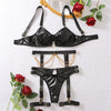 Sexy Patent Leather Adjustable Bra Three-Piece Set
