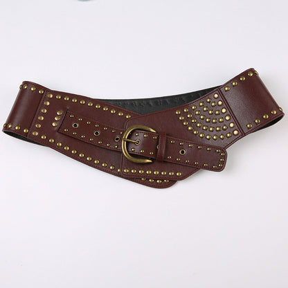 Ceinture large en cuir de personnalité de cors de rivet punk rétro 