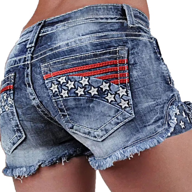 Women's Embroidered Ripped Denim Shorts