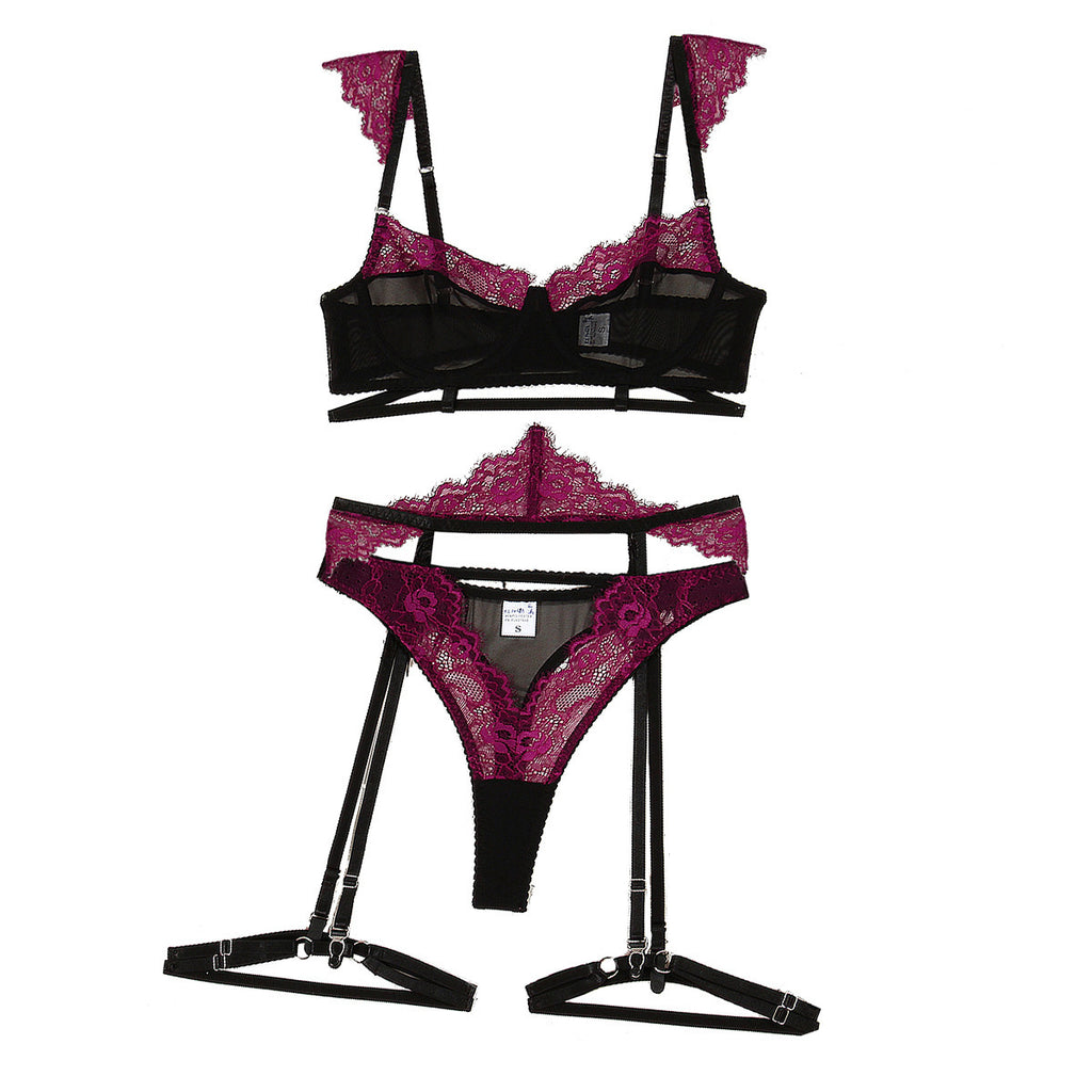 Sexy Lace Mesh Contrast Color Four-Piece Set