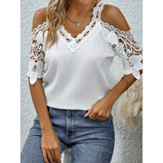 Solid Color Sexy Lace Lace-Collared off-Shoulder Bloom