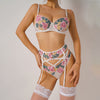 Sexy Embroidery Thin Lace Bra Stockings Four-Piece Set