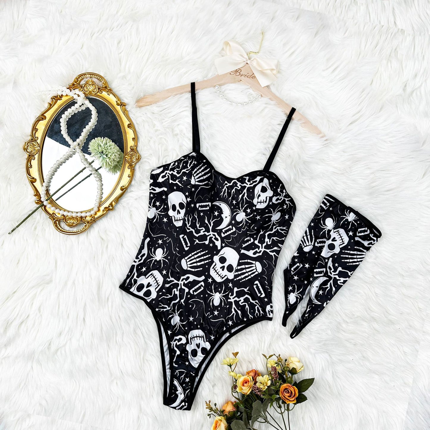 Sexy Halloween Pumpkin Skull Print Sleeveless Jumpsuit