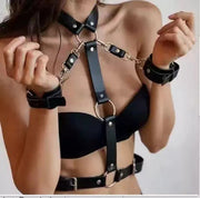Punk Bondage Leather with Handcuffs Hollow Belt