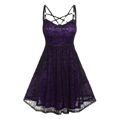 Gothic Lace Skull Splicing Sling Sexy Dress