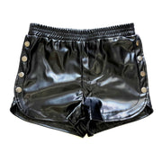 Side Button PU Leather High Waist Slit Shorts