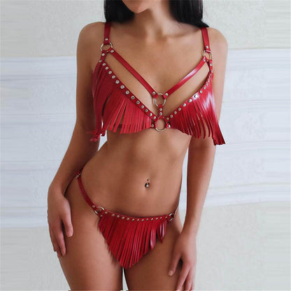 Bikini sexy à pompon en cuir