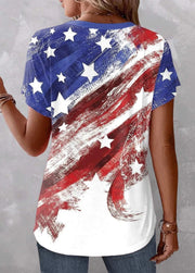 Independence Day American Flag Printed V-neck Short Sleeve T-shirt
