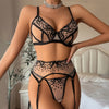Seductive Polka Dot Embroidered Lace Bra Three-Piece Set
