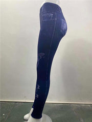 Pantalon de yoga de sport de remise en forme en denim imitation élastique haute taille haute