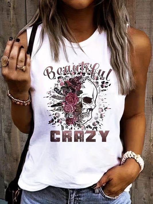 Beautiful Crazy Skull Flower Print Vest