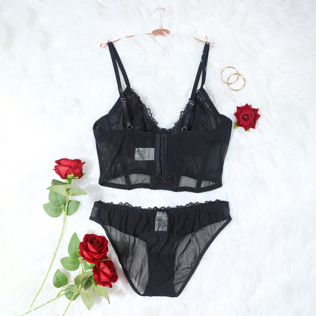 Sexy Embroidered Lace Bra 2-Piece Set