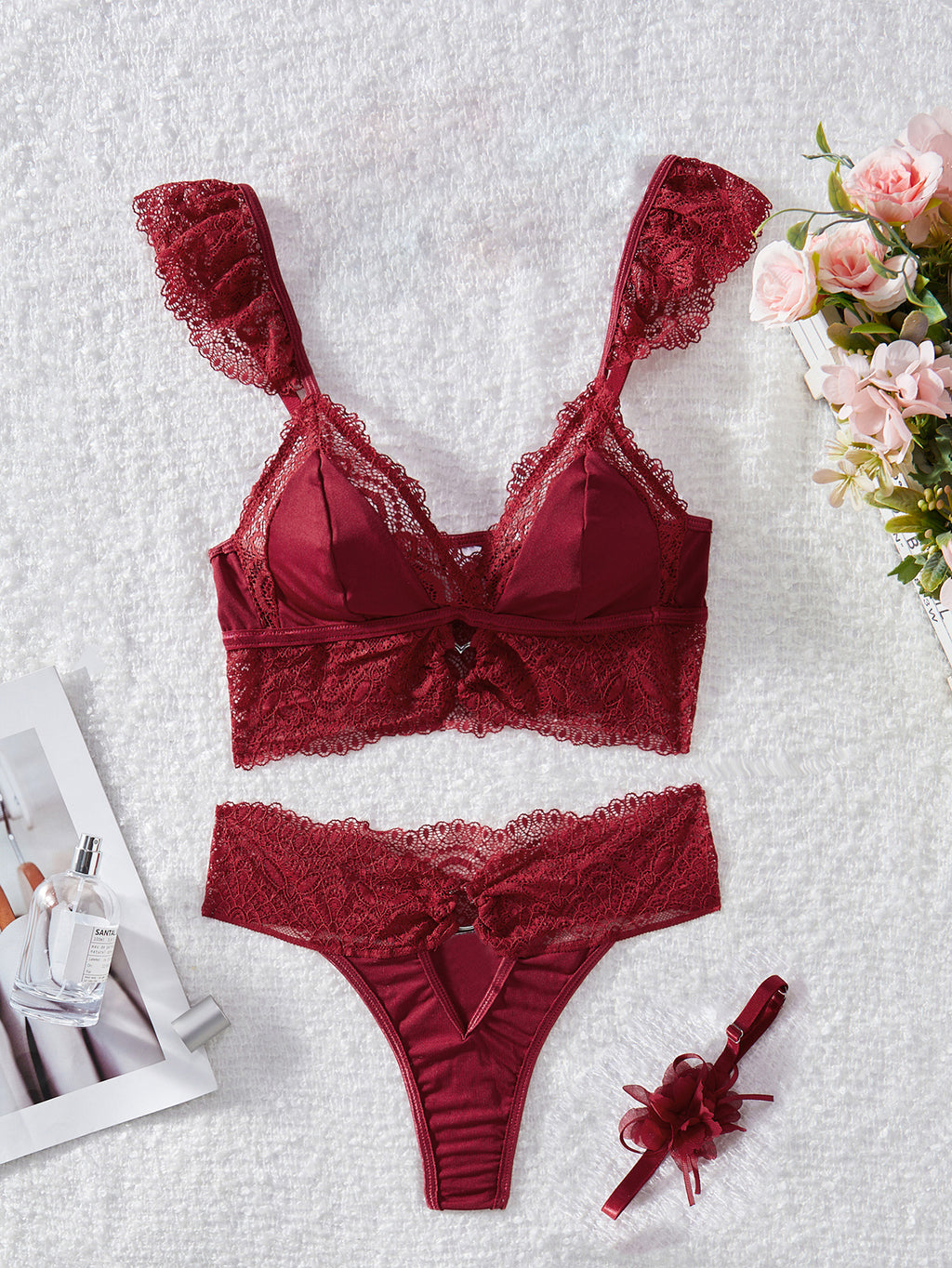 Lace Push up Bra Panties Three-Piece Set