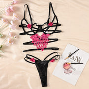 Flower Embroidery Hollow out Strap Sexy Lingerie Suit