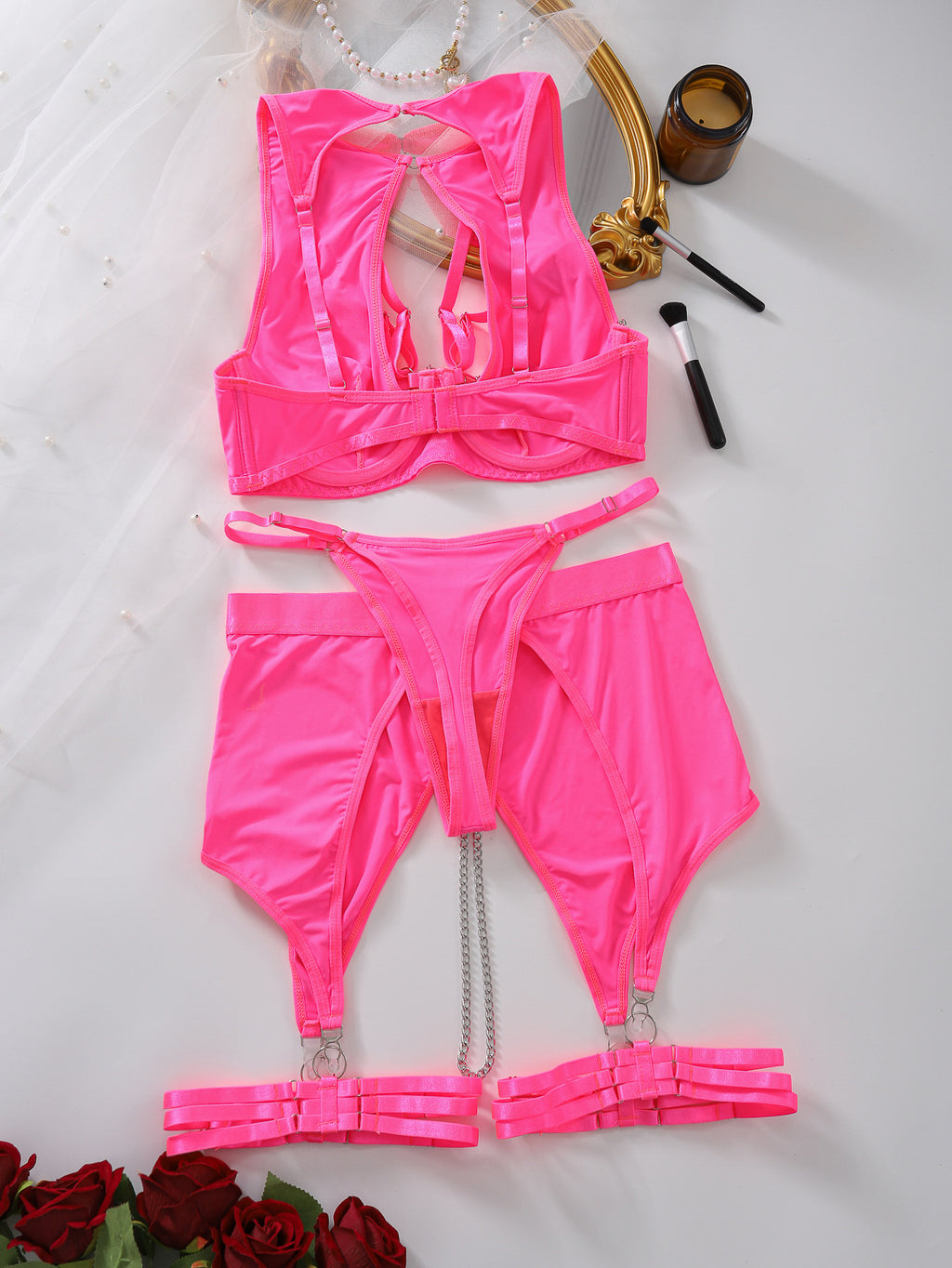 Temptation See-through Chain Gathering Bra Four-Piece Set