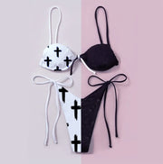 Costume de bikini imprimé croix du diable sexy rehaussant la poitrine