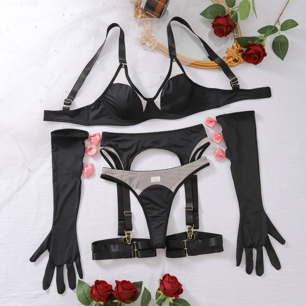 Sexy Hollow-out Gathering Bra Five-Piece Set