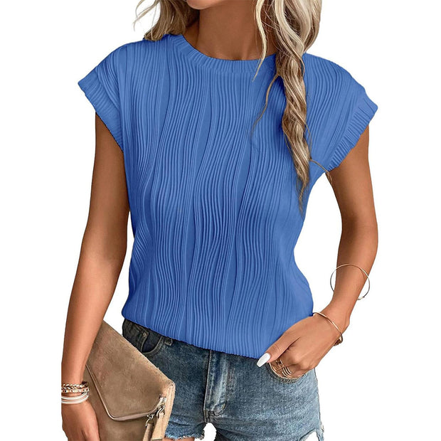 Casual round Neck Textured T-shirt Top