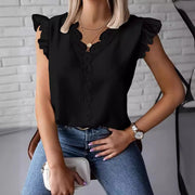 Simple Lace Patchwork Ruffled V-neck Loose Shirt