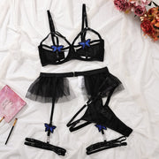 Bow Embroidery Hollow Sexy Lingerie Suit