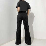 Jeanshose mit Gothic-Print, mehreren Taschen und hoher Taille