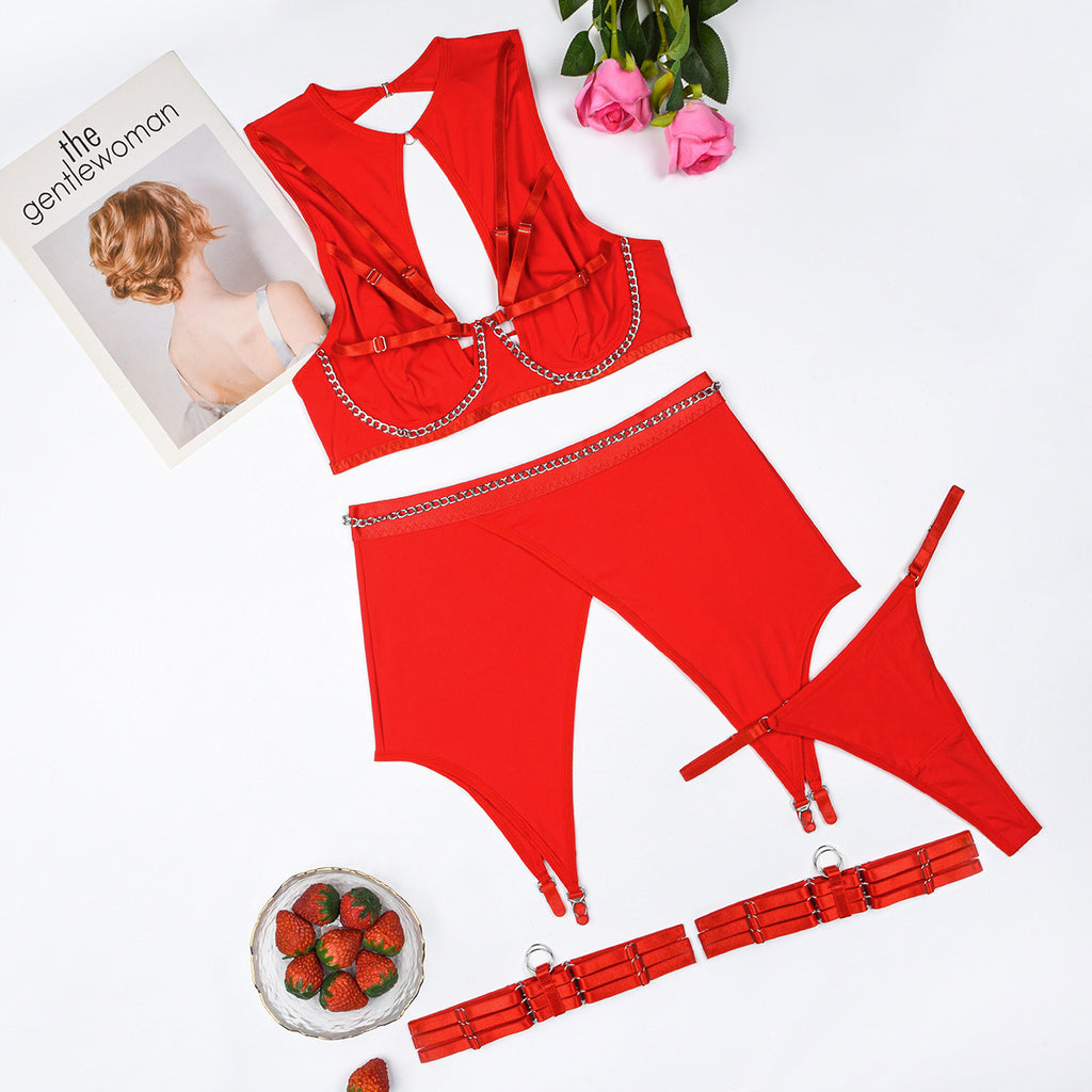 Temptation See-through Chain Gathering Bra Four-Piece Set