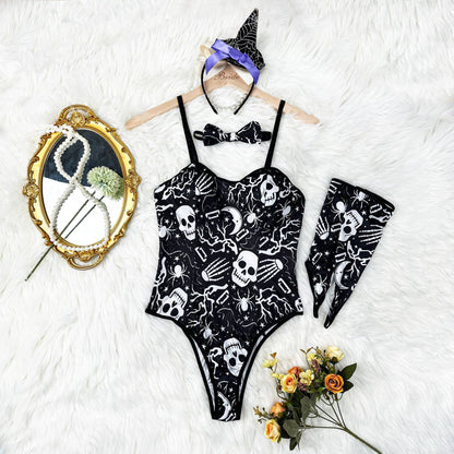 Sexy Halloween Pumpkin Skull Print Sleeveless Jumpsuit