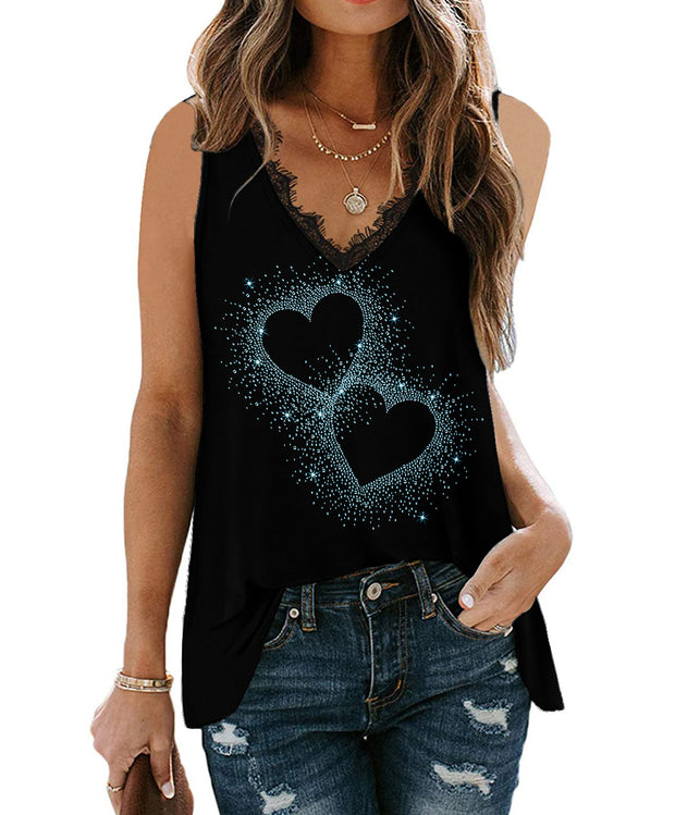 Women's Heart Printing Lace Vest