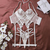 Sexy Embroidery See-through Bodysuit Garter Belt Three-Piece Set