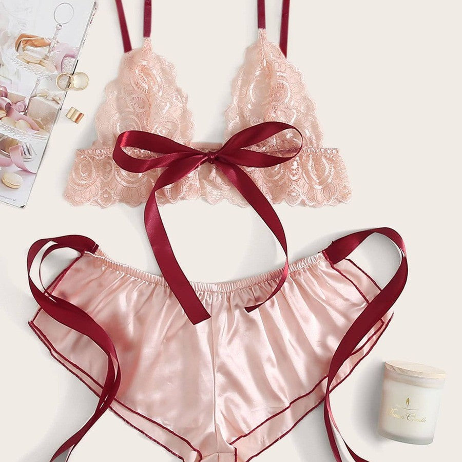 Touch Lace Hollow Bra Shorts Pajamas Suit