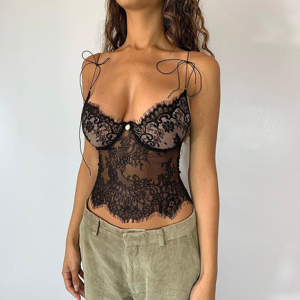 Low-Cut See-through V-neck Lace Camisole