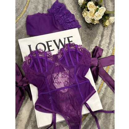 Purple Bow Tied Sexy Stockings Suit