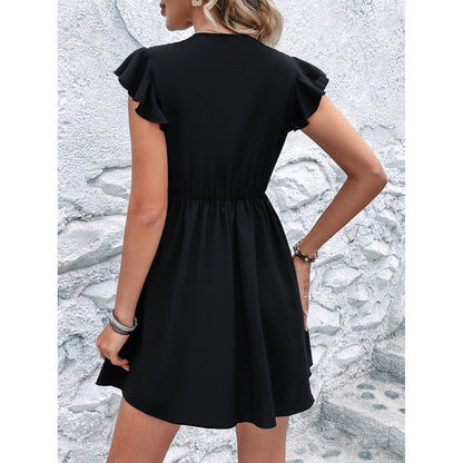 Sexy Kleid mit V-Ausschnitt, Schlankheits-Taille und Rüschen