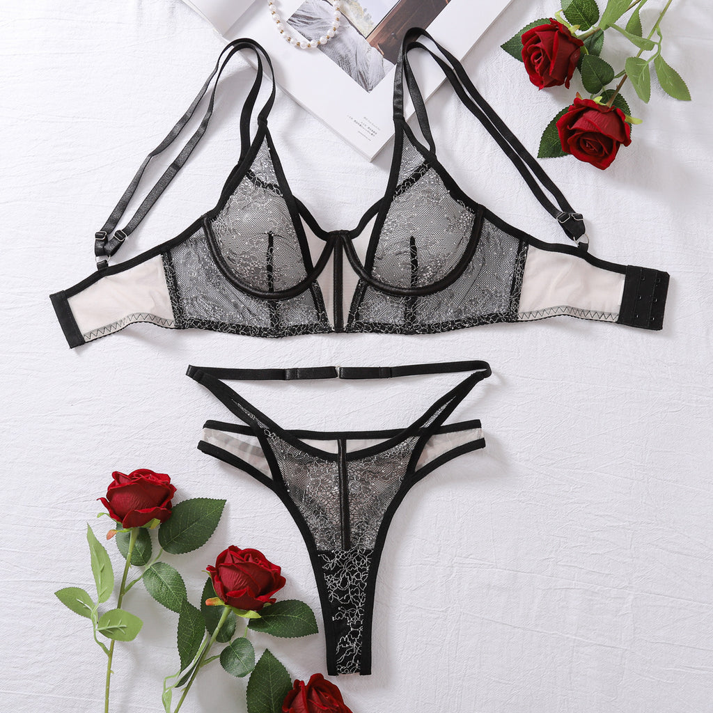Embroidery Stitching Sexy Push up Bra Two-Piece Set