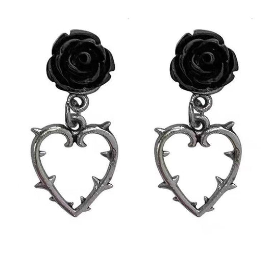 Thorn Black Rose Earrings