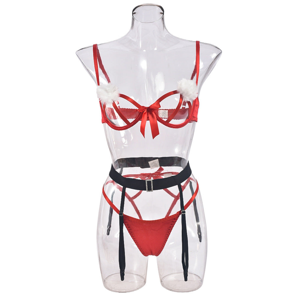 Christmas Sexy Cutout Bow Contrast Color Underwear Suit