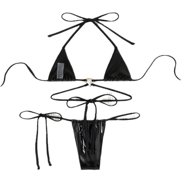 Sexy glänzender Bikini-Badeanzug mit Schnürung