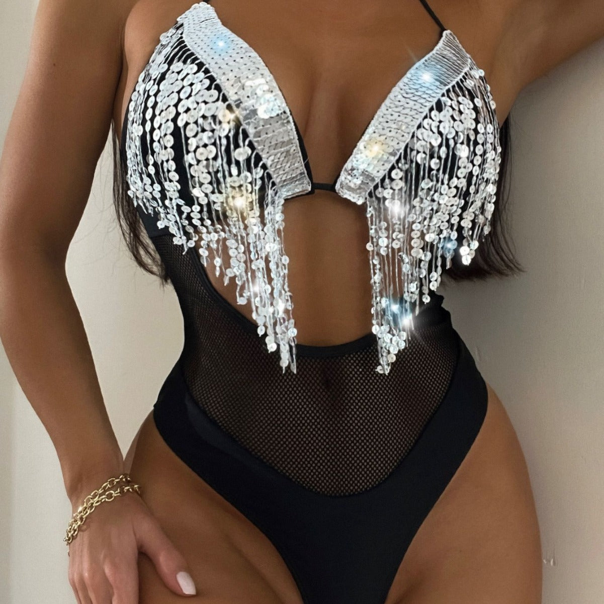 Sexy Tassel One-Piece Lace-up Bikini