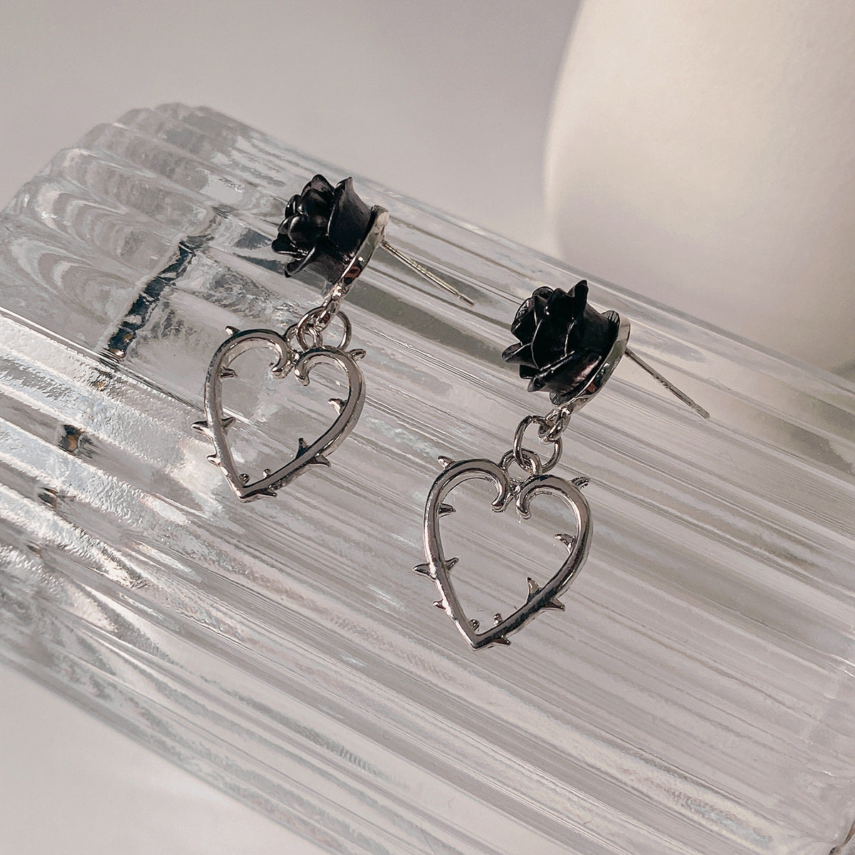 Thorn Black Rose Earrings