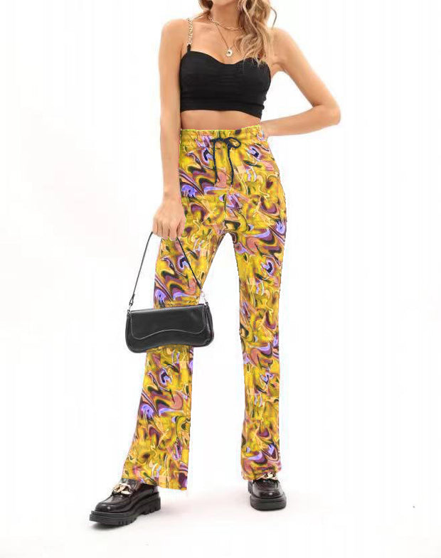 Pantalon taille haute à imprimé floral pour femme