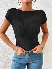 Sexy Wide Stripe Slim Fit Backless Short Top